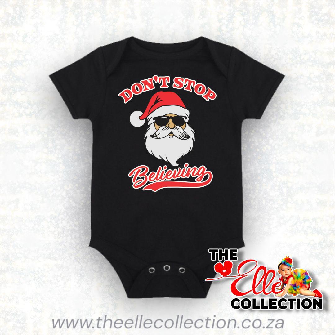 Don't stop believing - Cool Santa with sunglasses Christmas Shirts  - Black - Newborn to Adult Sizes