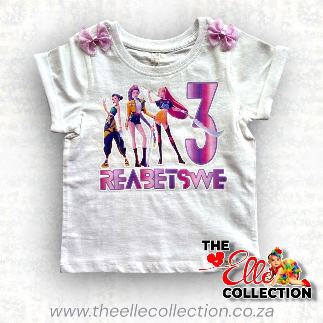 K-Pop Demon Hunters Themed Girl's Birthday T-Shirt (or Baby Bodyvest)