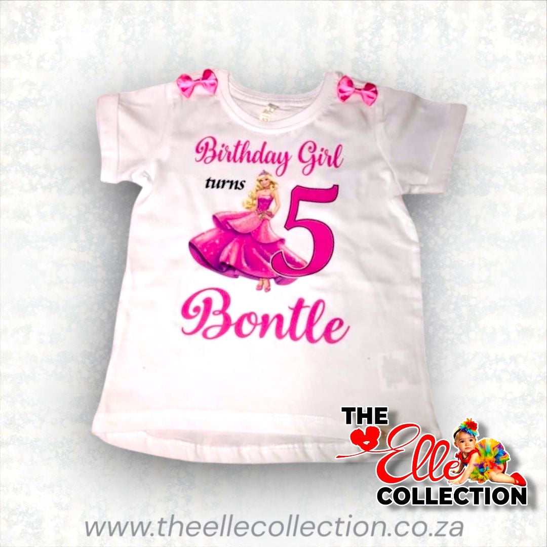 Barbie themed Girl's Birthday Personalised T-Shirt - Newborn to Adult Sizes