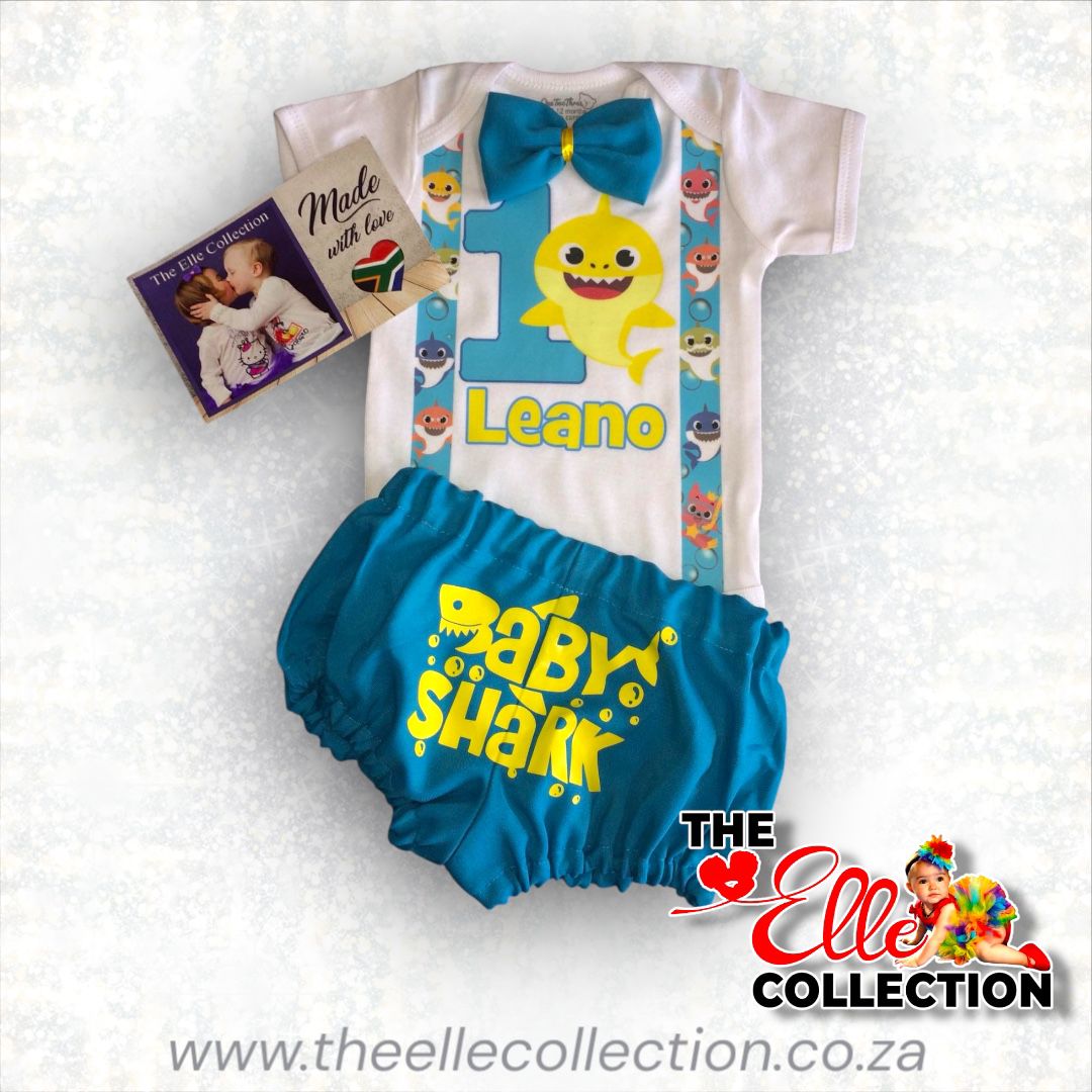 Baby Shark themed Boys Birthday outfit (Sizes Newborn to 6-7years)
