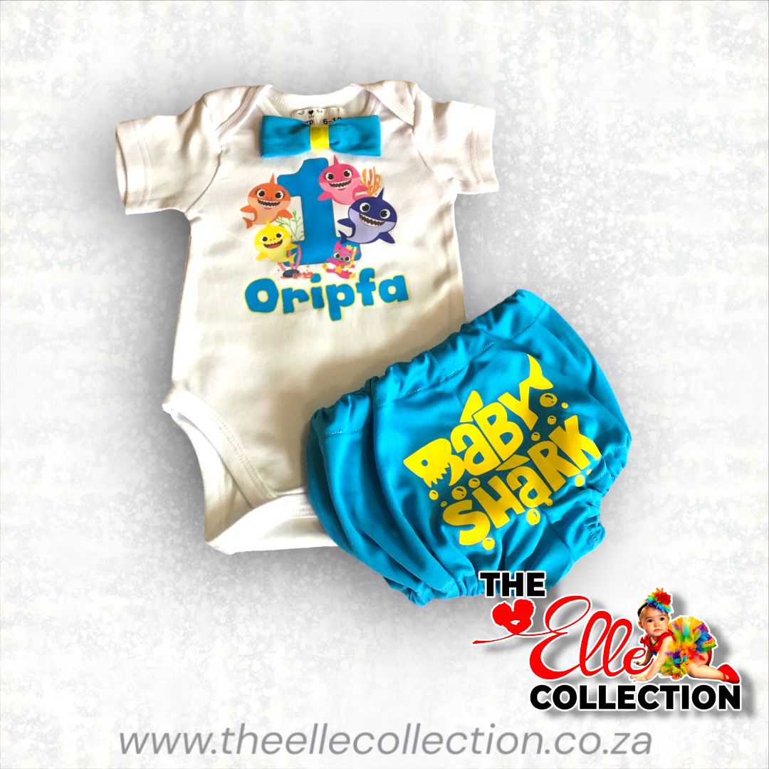 Baby Shark themed Boys Birthday outfit (Sizes Newborn to 6-7years) A
